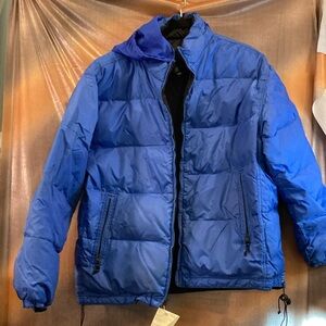 Men's Blue Puffer Jacket. Glaciers edge down‎ reversible jacket XL bag b50